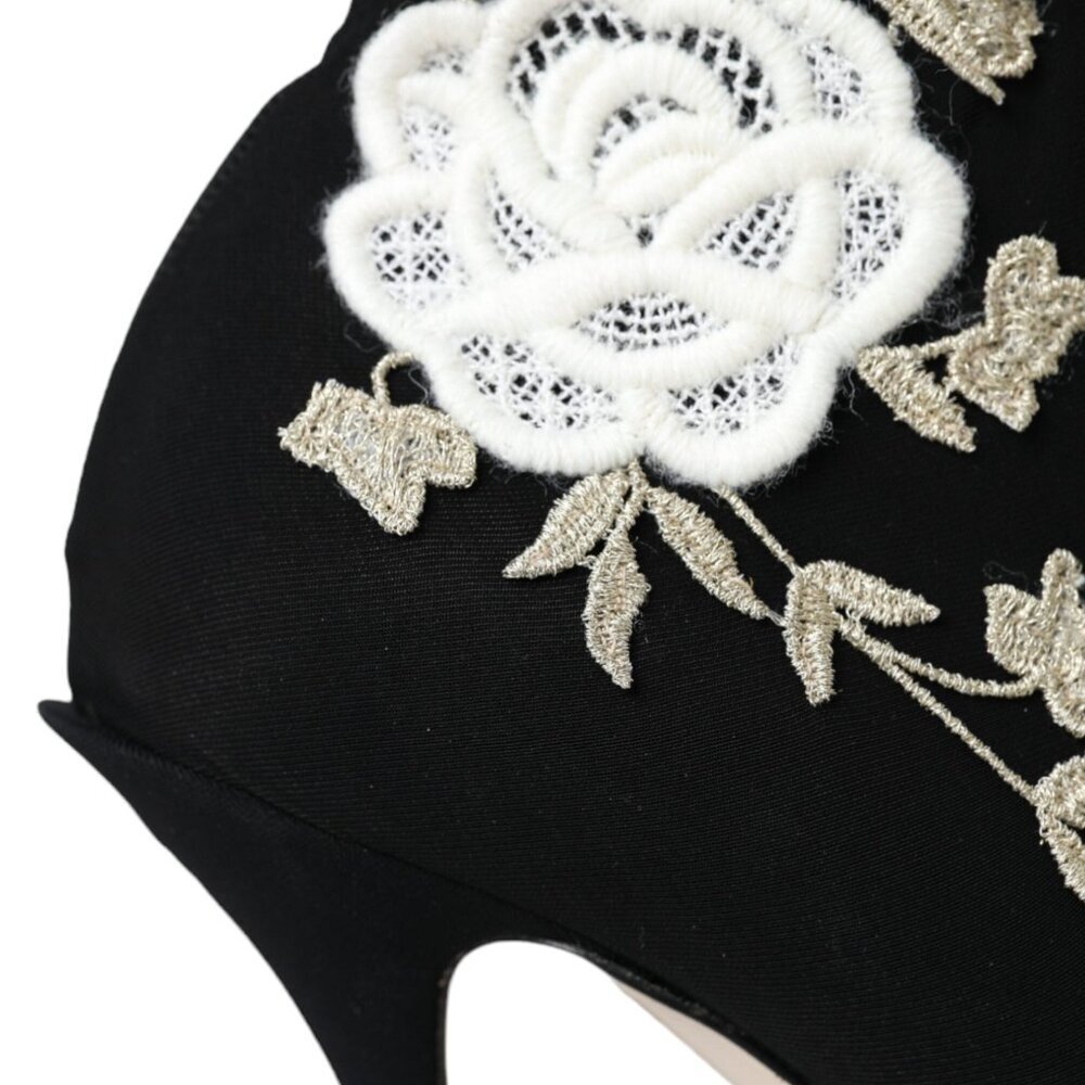 Dolce & Gabbana Dolce & Gabbana Black White Embroidery Slip On Boots Shoes/EU38